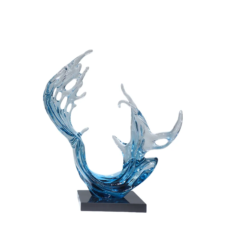 ※a Multi-Color Gradient Resin Water Splash Sculpture Marble Base Gold Plated Option Luxury Foyer Decor