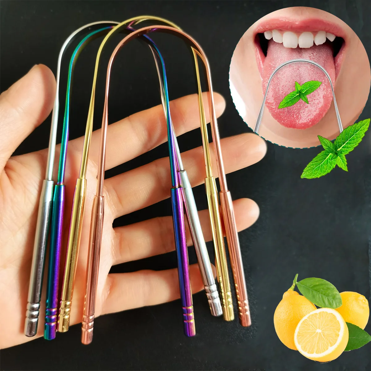 

4 Colors Stainless Steel Tongue Scraper U-shaped Metal Fresh Breath Cleaning Coated Tongue Toothbrush Oral Hygiene Care Tools