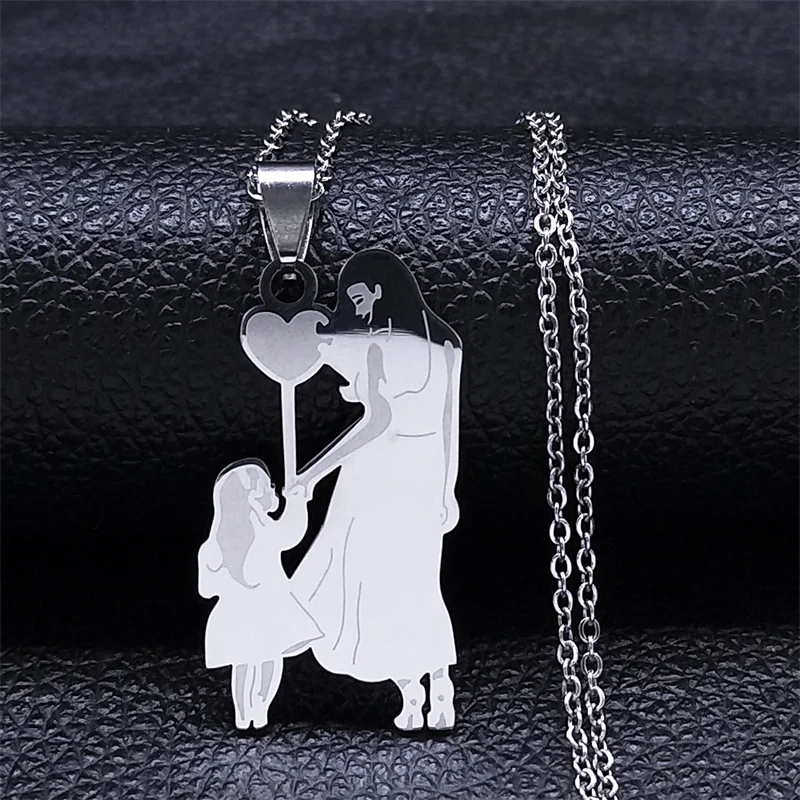 Mutter Tochter Liebe Herz Halskette Edelstahl Silber Farbe Firgure Mutter Kind Halsketten Familie Weihnachts geschenk Schmuck n3053sr – Detail 8
