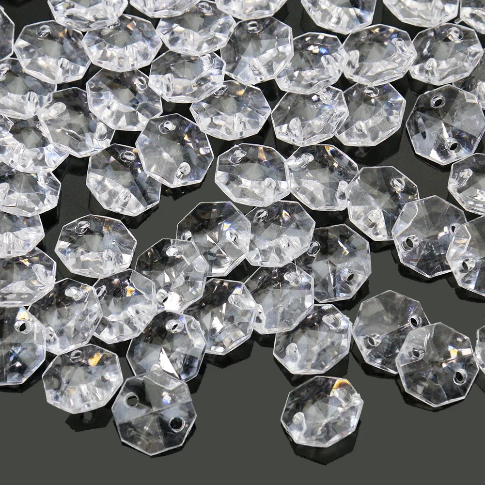 

10PCS Clear Crystal Octagonal Beads 2-Hole Flatback Faceted Buttons Chandelier Sun Catcher Jewelry Making DIY Pendant Supplies