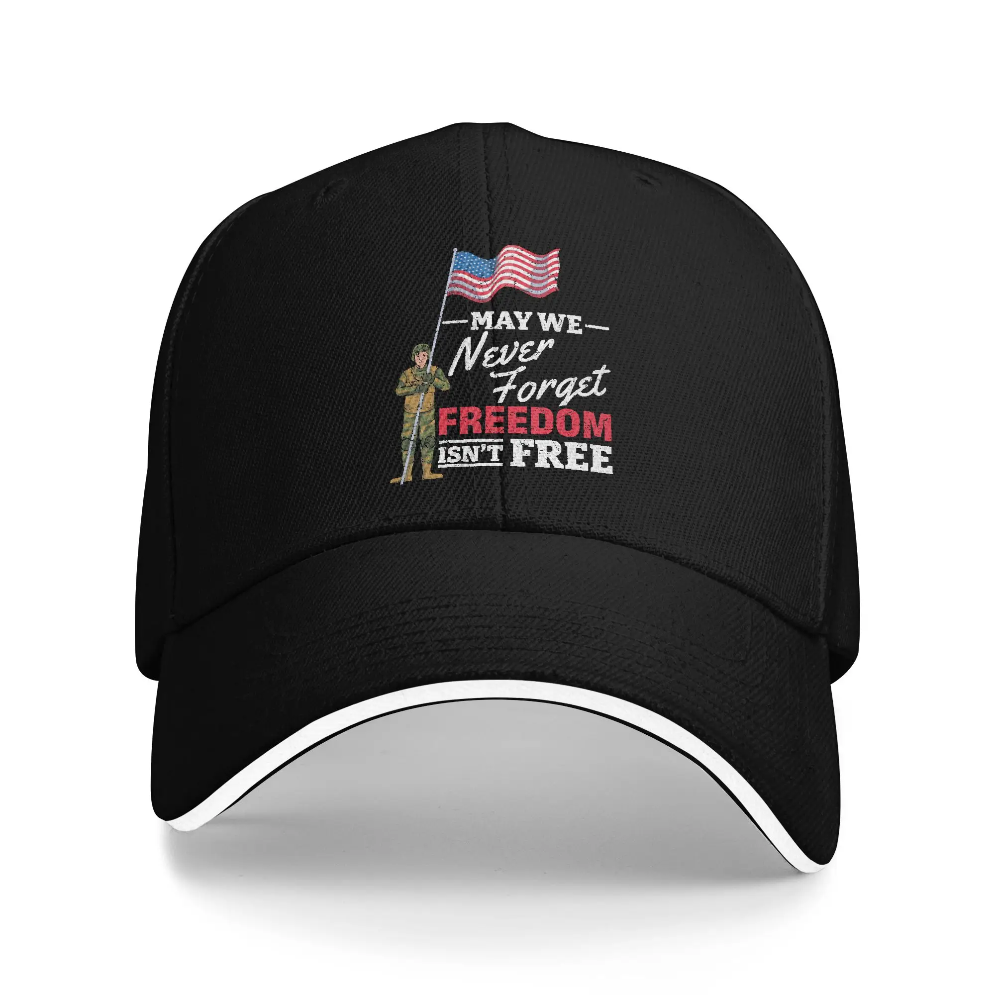 May We Never Forget Freedom Isn't Free Accessories Unisex Baseball Caps  Trucker Hat Vintage Travel Headwear Adjustable Fit Cap
