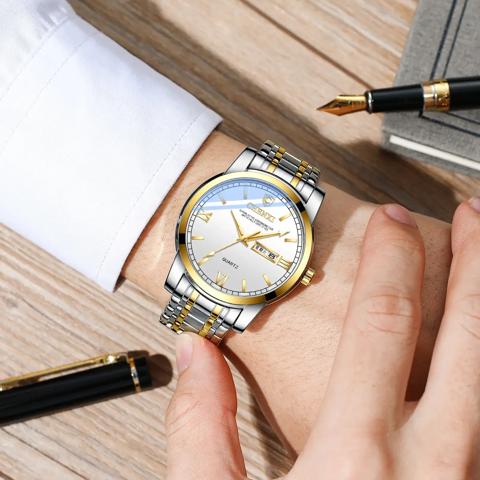 

Chenxi 0011, кварцевые часы с простым циферблатом, круглые циферблаты, деловые наручные часы, роскошные мужские повседневные часы с ремнем из нержавеющей стали, оригинальные часы