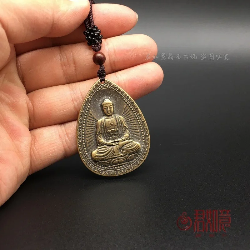 

Медь Великое Солнце Татхагата в форме капли воды медный кулон твердая латунь кулон Будда ожерелье кулон античная медная бирка