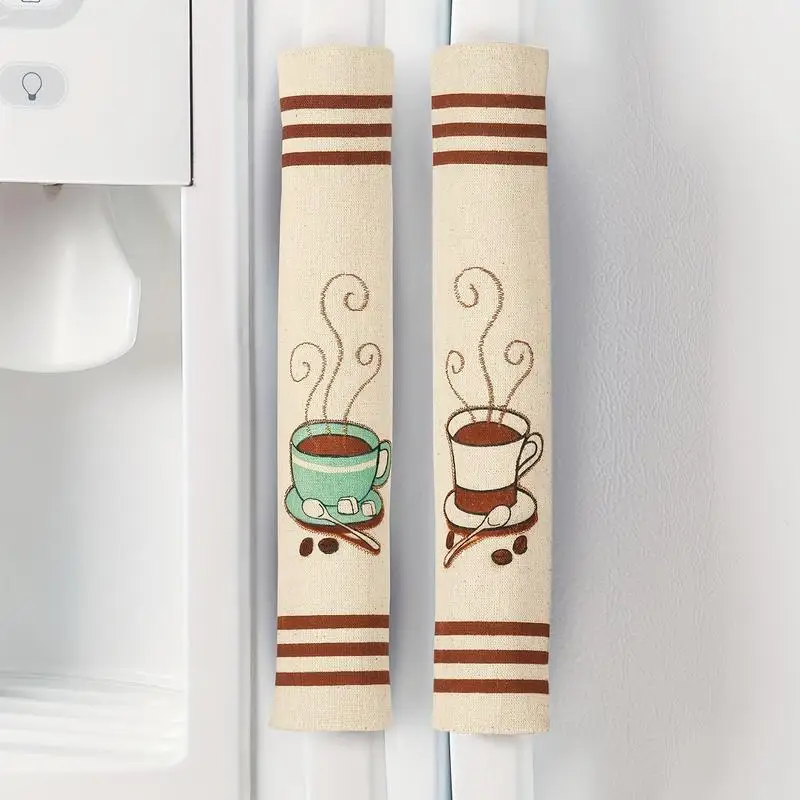 Refrigerator Door Handle Covers 3pcs Coffee Bean Design Antiskid Fridge Cloth Protector Kitchen Appliance for Preventing Catches