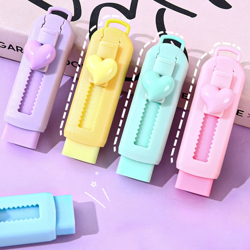 Retractable Push-pull Eraser Portable Solid Color Heart Rubber Without Trace For Students Stationery School Supplies Accessories