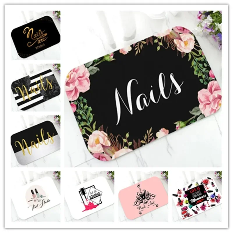 Gold Nail Makeup Doormats Elegant Gitter Nails Beauty Salon Stylish Welcome Door Mat Non Slip Floral Rug Decor Carpet for Home