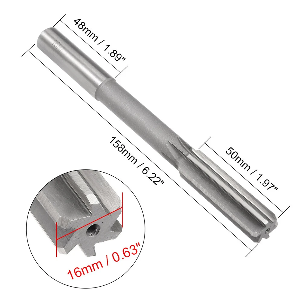16mm Chucking Reamer HSS H7 6 Straight Flutes Machine Milling Cutter Tool HSS (High Speed Steel) Collet Reamer