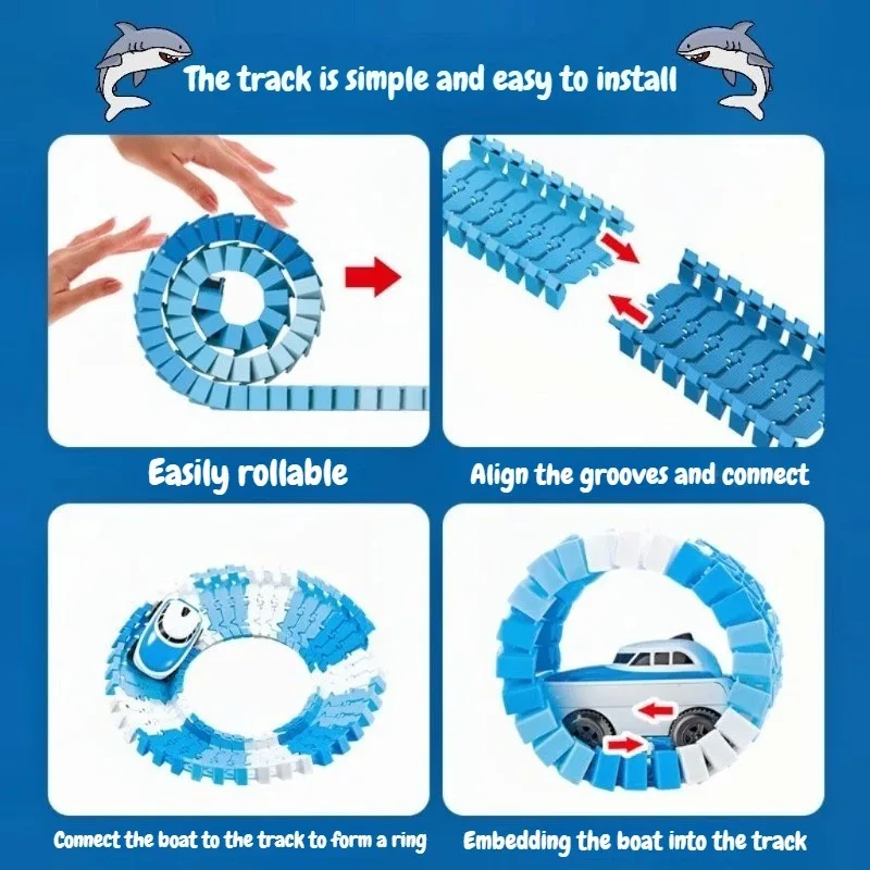 Creative Ocean Orbital World Educate Kid Set Toy Bendable Flexible Racetrack Ocean Electric Boat Toy Gift For Children Kids