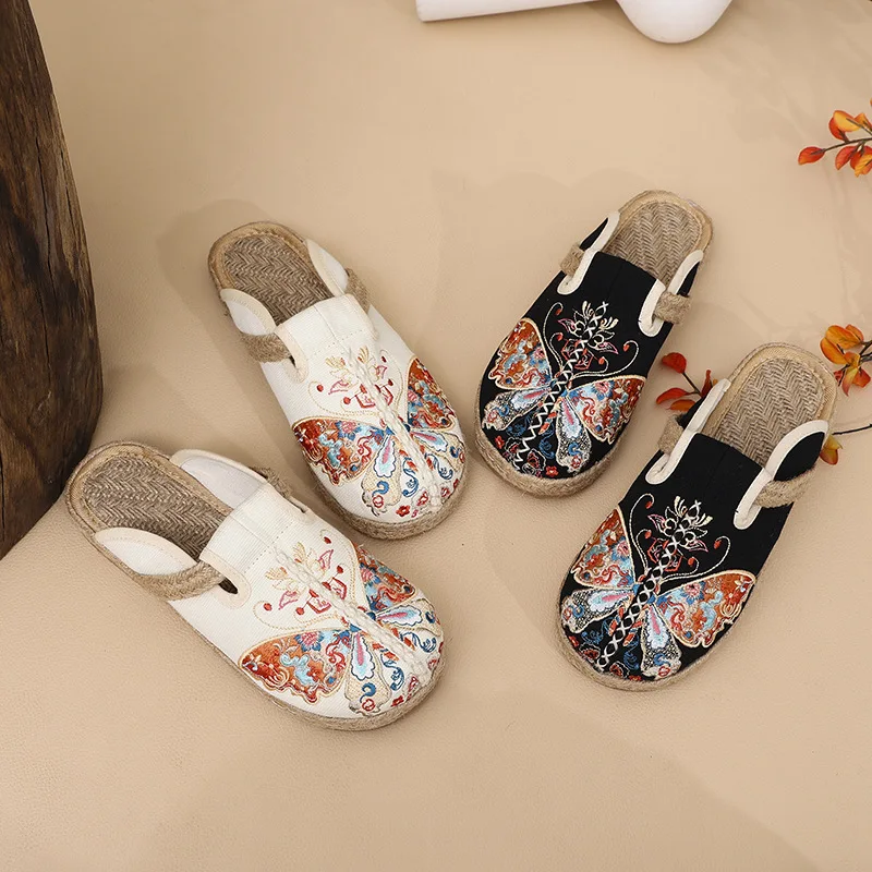 

Women Slippers,Linen Shoes Butterfly Causal Walking Shoes Ladies Outside and Home Flip Flops Sandals Retro Ethnic Fashion Style