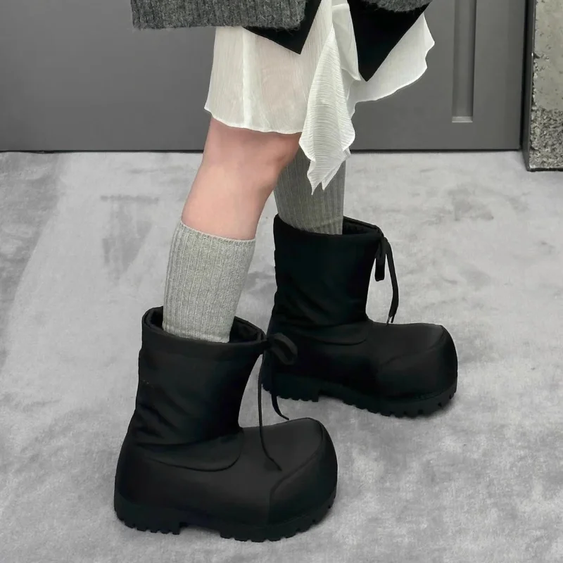 Fashion High Heels Snow Boots Women Thick Bottom Big Head Design Calf Boots Waterproof Platform Ankle Boot Ladies Shoes Winter