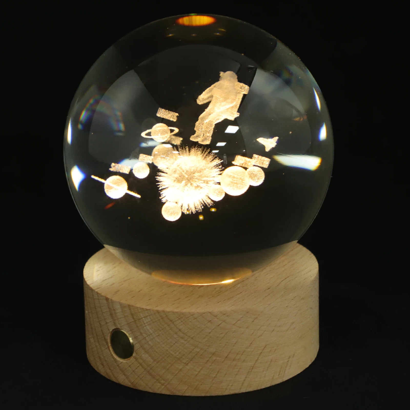 

Astronaut Crystal Ball Night Light 8cm Solar System 3D Carving Lamp Control Charging Base Bedroom Decor