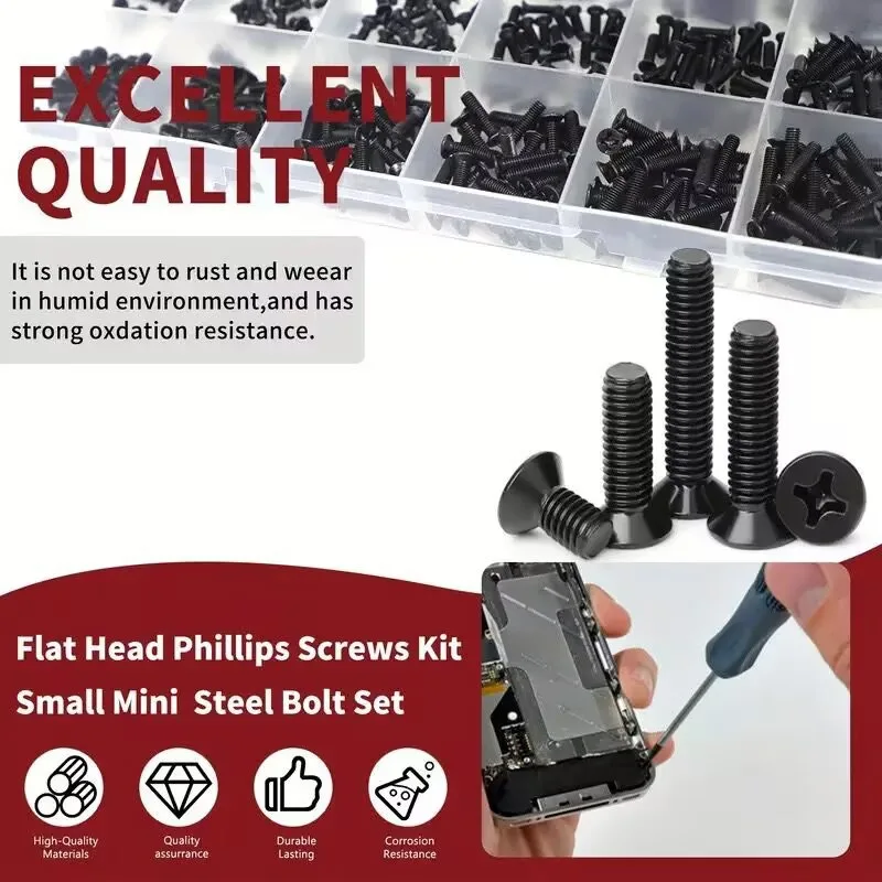 860PCS Screw Assembly Kit Small Computer Black Miniature Eyeglasses Screws M1.2 M1.4 M2 M3