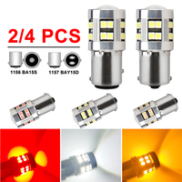 2/4 PCS 1000LM Super Bright 1156 BA15S 1157 BAY15D LED Bulb 12V 24V 3030-24SMD 6500K White Car Trun Signal Parking Brake Lights