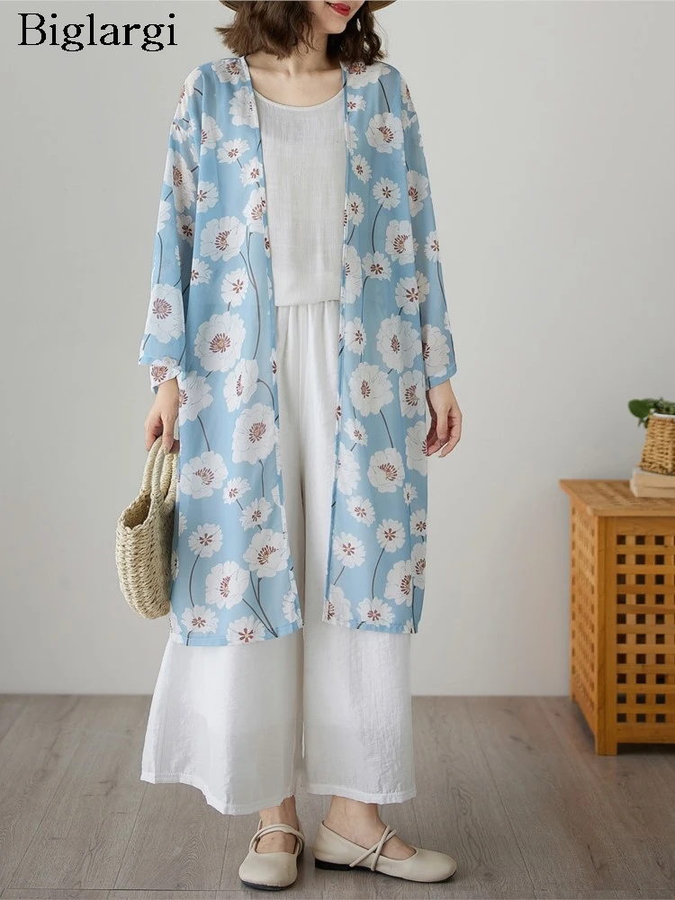 

Oversized Spring Summer Long Shirts Coats Women Flower Floral Print Fashion Long Sleeve Ladies Blouses Loose Casual Woman Shirt
