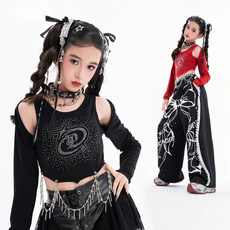 

New Hip Hop Dance Outfit for Girls Cool K-pop Performance Clothes Group Street Dance Costume Long Sleeve Top Baggy Pants Set