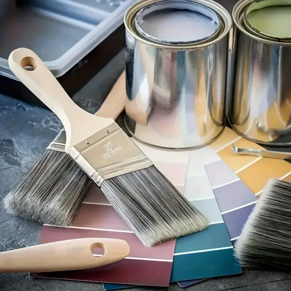 5Pcs Durable Advanced Bristles Slanted Mouth Brush Paint Brush Water Paint Brush Paint Repair Brush Wood Durable Brush