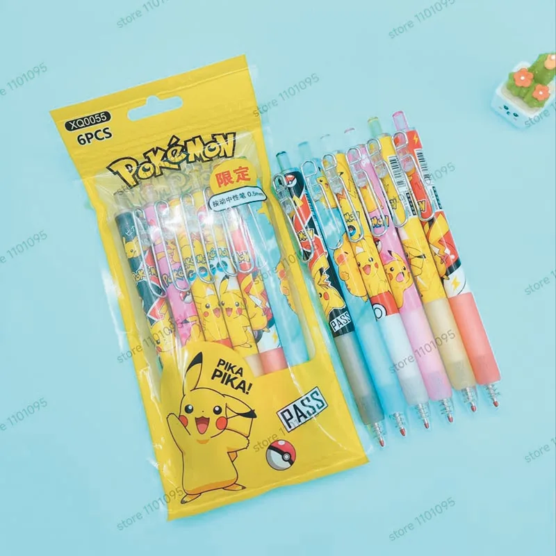 6 pcs/bag Cartoon  Pokemon Gel Pens For Writing Cute 0.5mm Black ink Signature Pen School Office Supplies Kids Stationery Gift