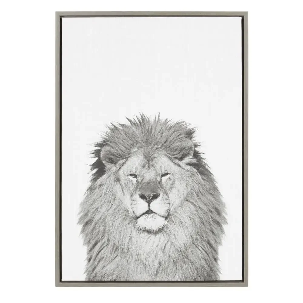 Animal Print Lion Portrait Framed Canvas Wall Art by Simon Te Tai 23x33 Gray Vertical Display Wildlife Home Decor Living Room