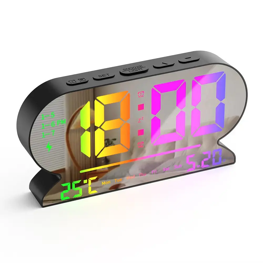 Voice Control LED Digital Alarm Clock TEMP Date Week 2 Alarm Night Mode Snooze Table Clock 12/24H 3-level Brightness Wall Clock