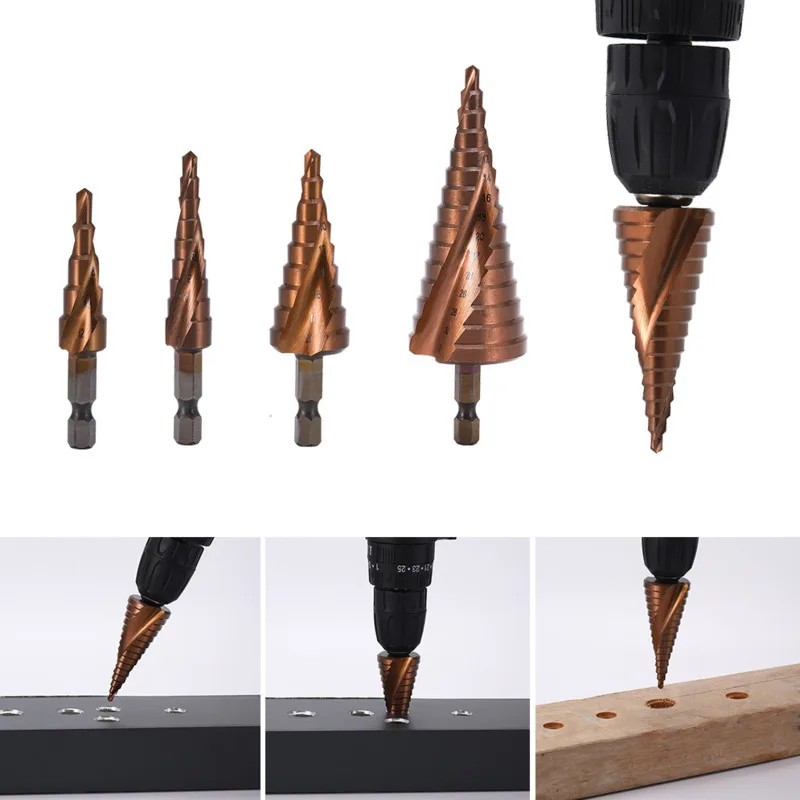 

4-12mm/4-20mm/4-32mm HSS M35 Cobalt Spiral Fluted Step Drill Bit Stage Light Drills Drill For Metal Cone Stainless Steel