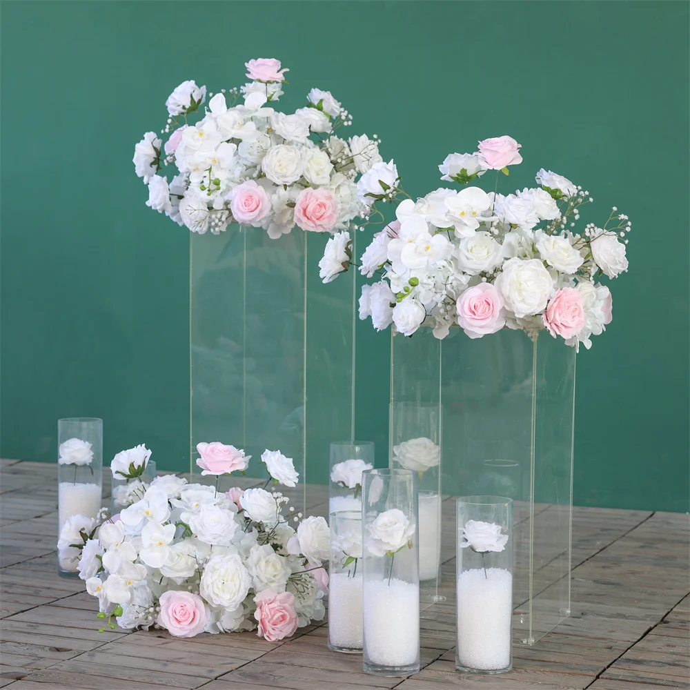 

Luxury Artificial Flowers Ball Wedding Home Living Room Table Decoration Custom White Rose Baby Breath Centerpiece Decor HY2572