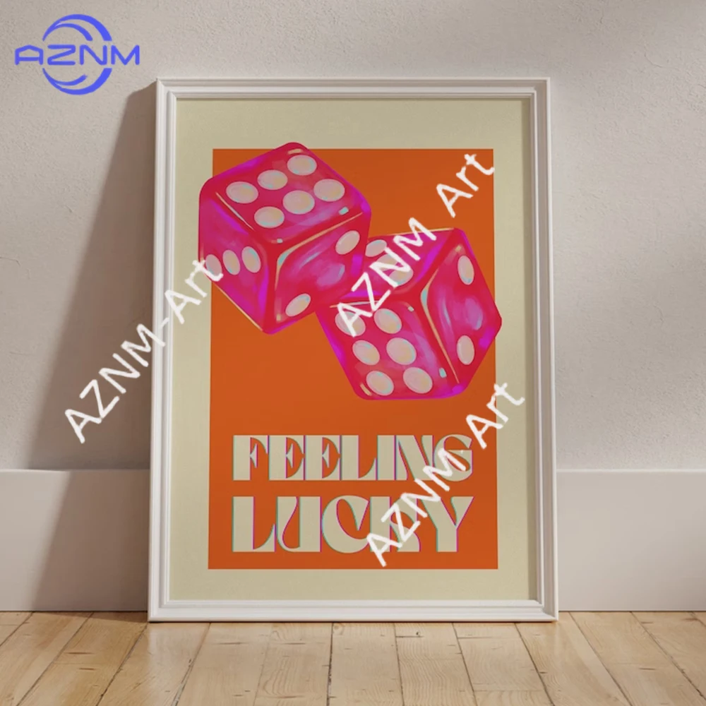 Pink Orange Feeling Lucky Quotes Wall Art Canvas Painting Posters For Living Room Home Decor Minimalist Dopamine Y2K Eclectic