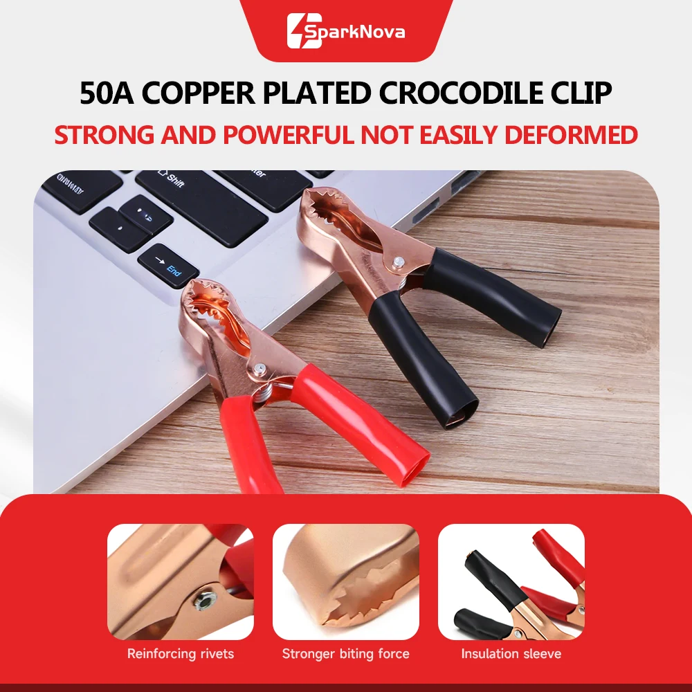 50A 80mm Red Black Car Battery Test Lead Clips 2Pcs Clip Connector Alligator Crocodile Clips Connector for Caravan Van Truck