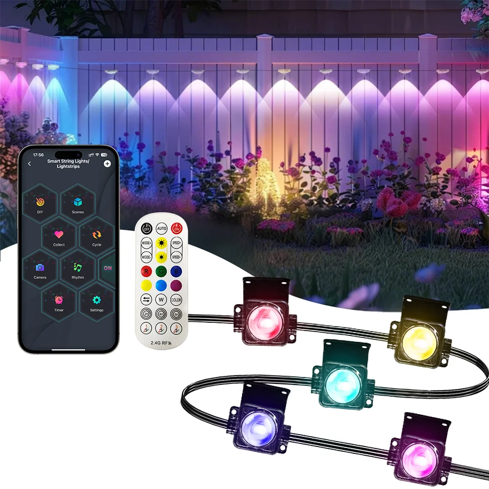 

200FT Black Eaves Light 180LEDs RGB CW LED Intelligent Eaves Light 90lm IP67 Waterproof Suitable For Christmas Parties