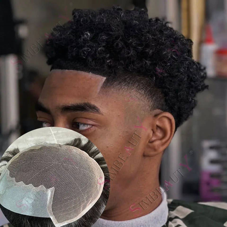 

8 мм 10 мм 12 мм Прочный парик Q6 с кружевной передней частью Афро-черный мужской натуральный человеческий волос вьющийся мужской парик Дышащие узлы Система замены