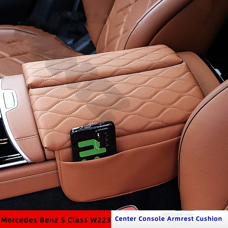 For Mercedes Benz W223 S Class 2021 2022 Maybach Center Console Cushion Anti-Scratch Leather Car Armrest Box Pad Arm Rest Mat