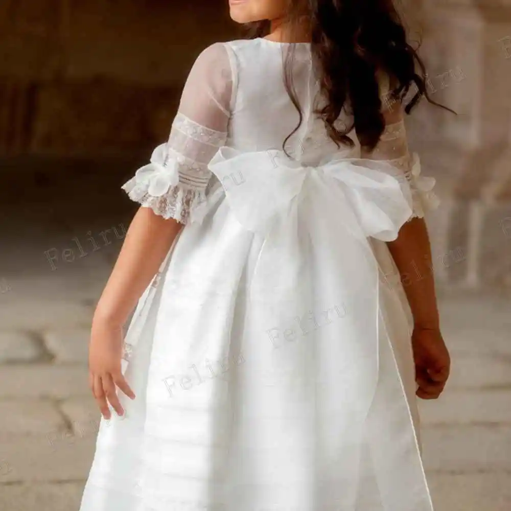 Vestidos de comunión para niña, falda de princesa Vintage blanca, encaje Floral, Bridemini, vestidos de dama de honor para bebé, boda, vestido de fiesta de línea a