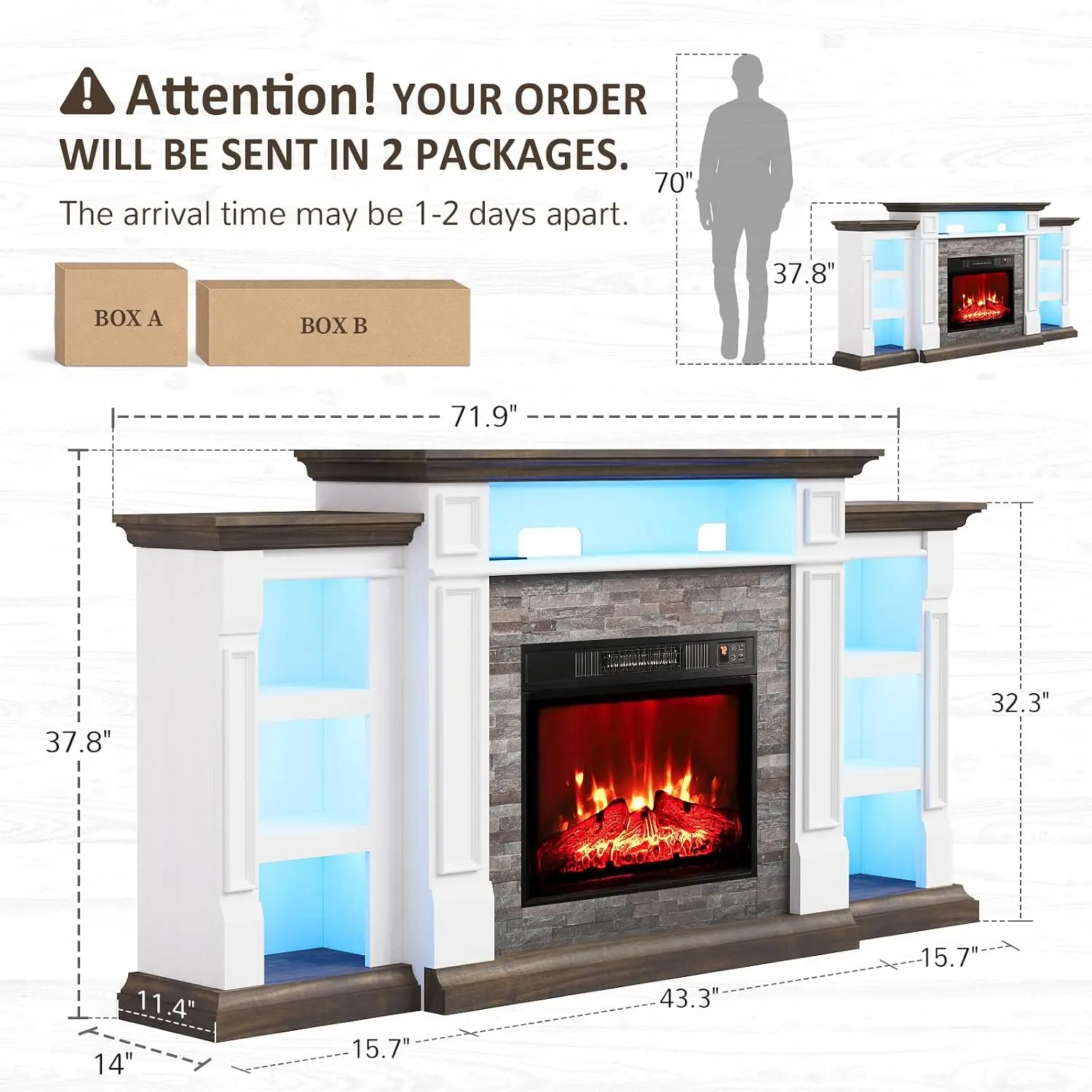 Electric Fireplace TV Stand 72