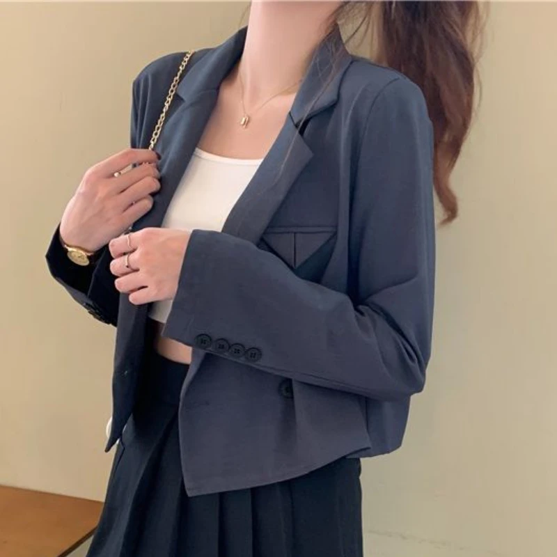 Blazer Frauen solide lässig schlank elegant All-Match britischen Stil schicke Streetwear Zweireiher Frühling einfach süß Design neu