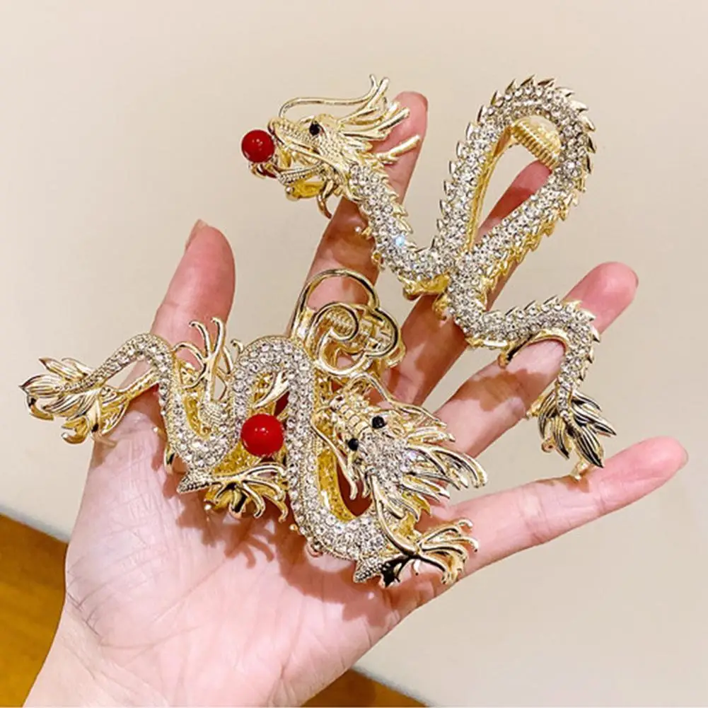 2024 New Chinese Style Dragon Year Hair Clips For Women Red Bead Rhinestone Shark Clip Noble Elegant Jewelry Hair Accessories