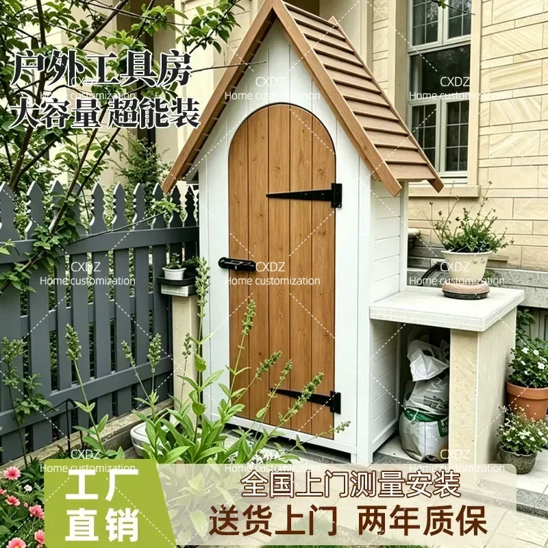 Outdoor Solid Wood Garden Tool Storage Shed Weatherproof Utility Room for Gardening Tools and Equipment Locker Cabinet