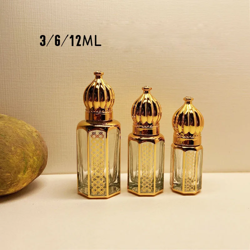 Crystal Glass Perfume Bottle, Transparent Bronzing Essential Oil Bottle, 3, 6 or 12ml Fashionable Simple European-Style Crafts