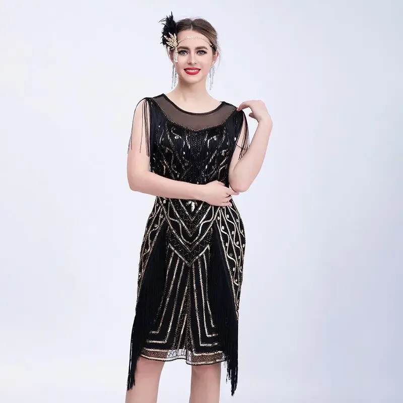 New 1920s Vintage Sequin Tassel Dress for Women Gatsby High-end Banquet Party Wedding Evening Dress Charleston Dance Dress