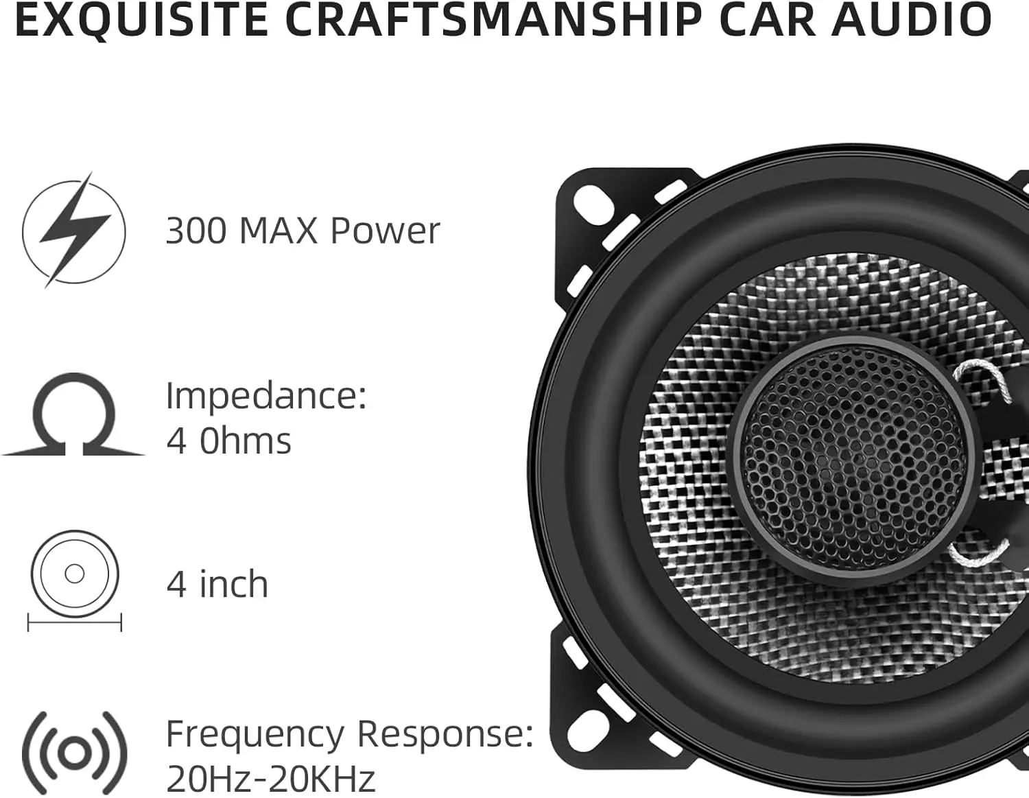 مكبرات صوت محورية للسيارة مقاس 4 بوصات، نطاق كامل في اتجاهين، ذروة 300 وات، مخروط من ألياف الكربون، 4 أوم، دقة عالية للستيريو التلقائي #5