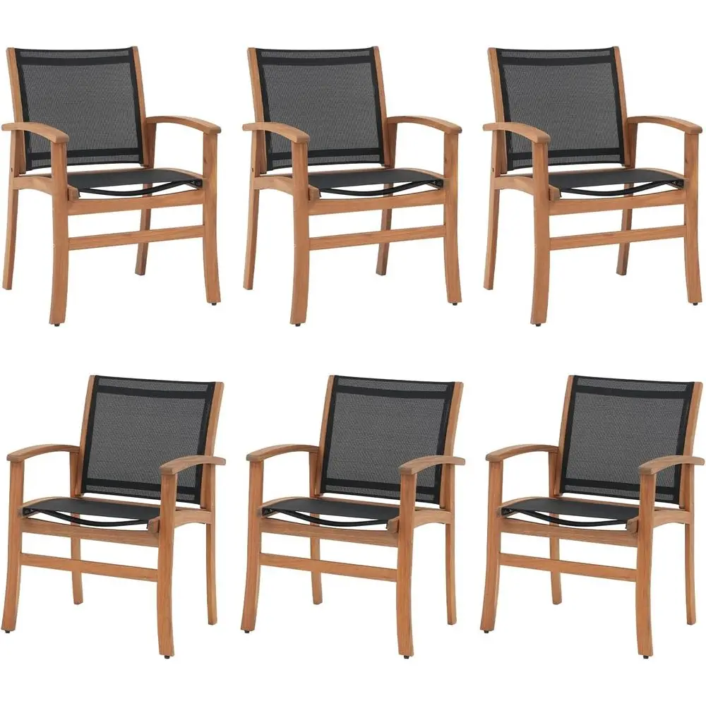 

Patio urniture Set, Outdoor Chairs Set with Acacia Wood e and Metal Support Bars,Breathable Textilene abric Curved Armchair Supp