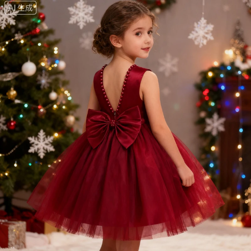 

New Year Dress For Girls Christmas Party Tulle Princess Dress Birthday Wedding Bridesmaid Pageant Prom Gown Baptism Dress