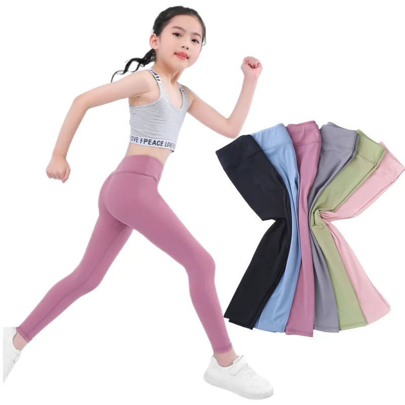 Spring Autumn Girls Leggings Solid High Waisted Tights Workout Yoga Skinny Cropped Trousers Athletic Sports Leggings Children