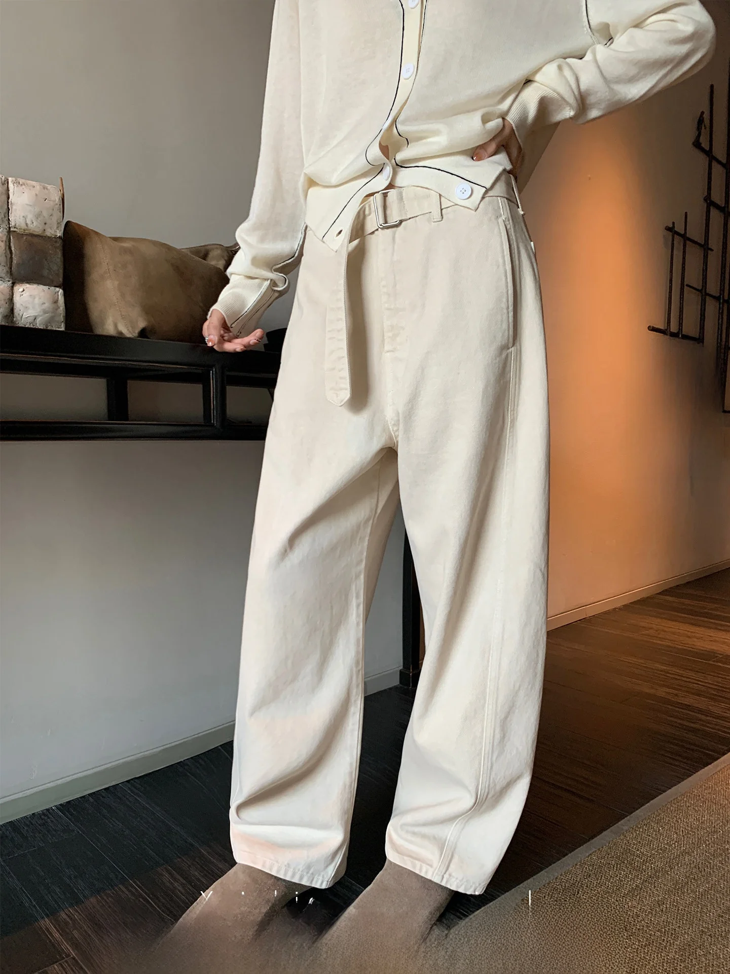 

Женские джинсы Xzichic в стиле ретро, свободные, с поясом, длинные брюки, хлопковые, повседневные, осенние, модные, с высокой талией