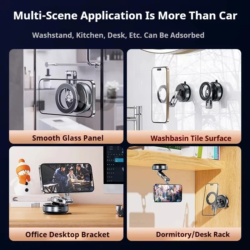 X53 Rotating Folding Magnetic Phone Holder Vacuum Suction Mag Stand for Car Navigation Gym Kitchen - Universal Streaming Bracket