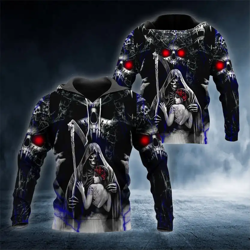 King Couple Skull Red Eyes Tattoo 3D Full Printed Unisex Hoodie Men Sweatshirt Streetwear Zip Pullover Casual Jacket Tracksuit