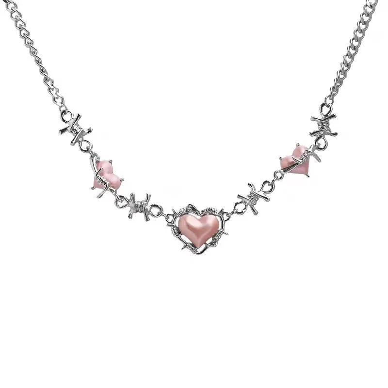 INS Stijl Roze Liefde Ketting voor Vrouwen Zoet Koel Licht Luxe Sleutelbeenketting Niche Ontwerp Lente en Zomer Accessoires Geschenken