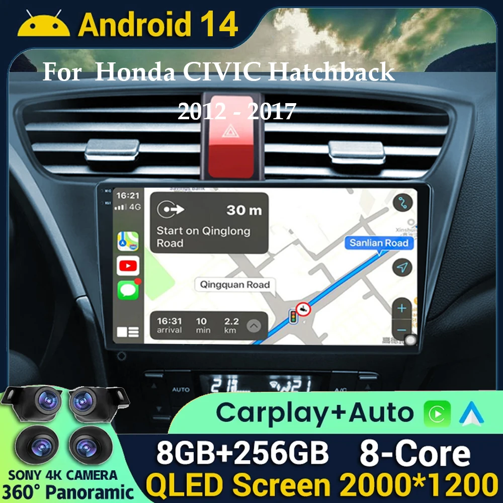 

Автомагнитола для Honda CIVIC Hatchback 2012-2013, Android 14, GPS-навигация, мультимедийный плеер, стерео, Wi-Fi, 4G