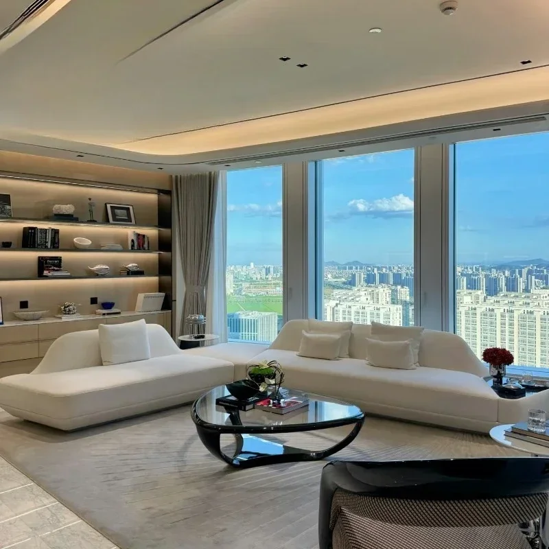 Design large flat corner villa apartment curved corner fabric living room sofa