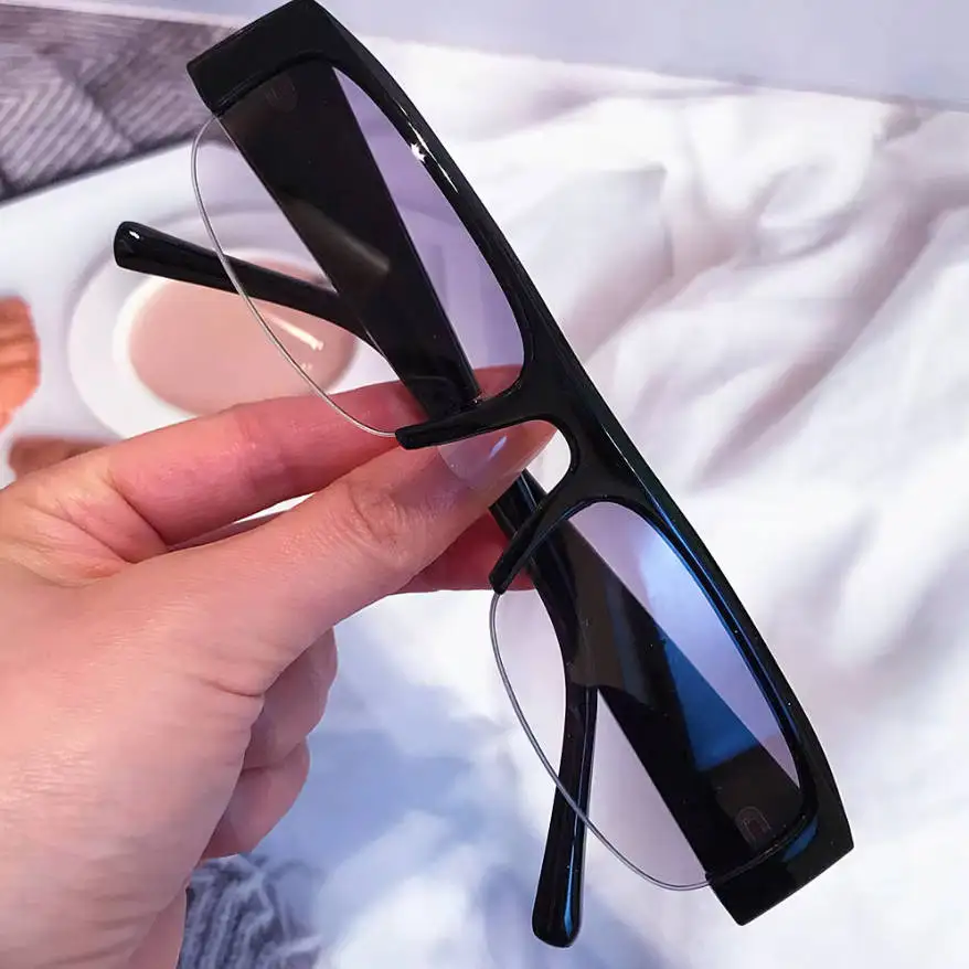 Vintage Kleine Rechteckige Halbrahmen-Sonnenbrille in Schwarz für Neue Mode Leoparden-Farbverlauf Sonnenbrillen Damen Trendige Fahrbrillen – Detail 6