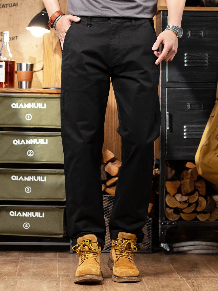 

American Retro Straight Leg Casual Pants Men's Pure Cotton Slight Elastici Versatile Long Trousers Spring Summer New Arrival