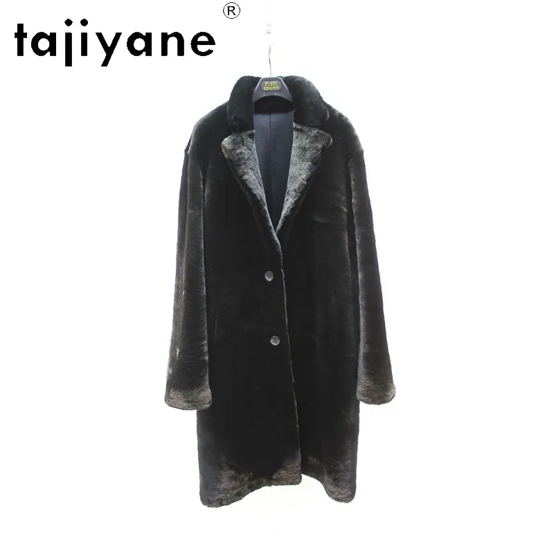 TAJIYANE Raw Sheep Shearling Real Fur Coat Women Winter Stand Collar Outerwear Mid Length Overcoat Warm Fur Jacket Black Шуба